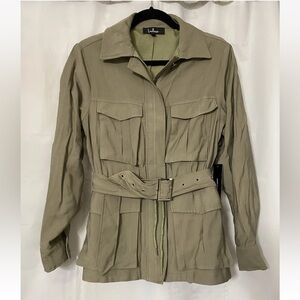 Lulu’s Cargo Jacket Belted Full Zip w/ Drawstring Army Military Light Olive NWT